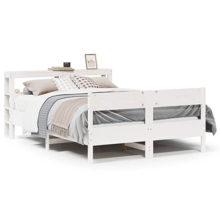 VidaXL Bed Frame with Headboard White 120x200 Cm Solid Pine Wood, Bed, Bedroom Furniture, Wooden Bed, Bed 3306190