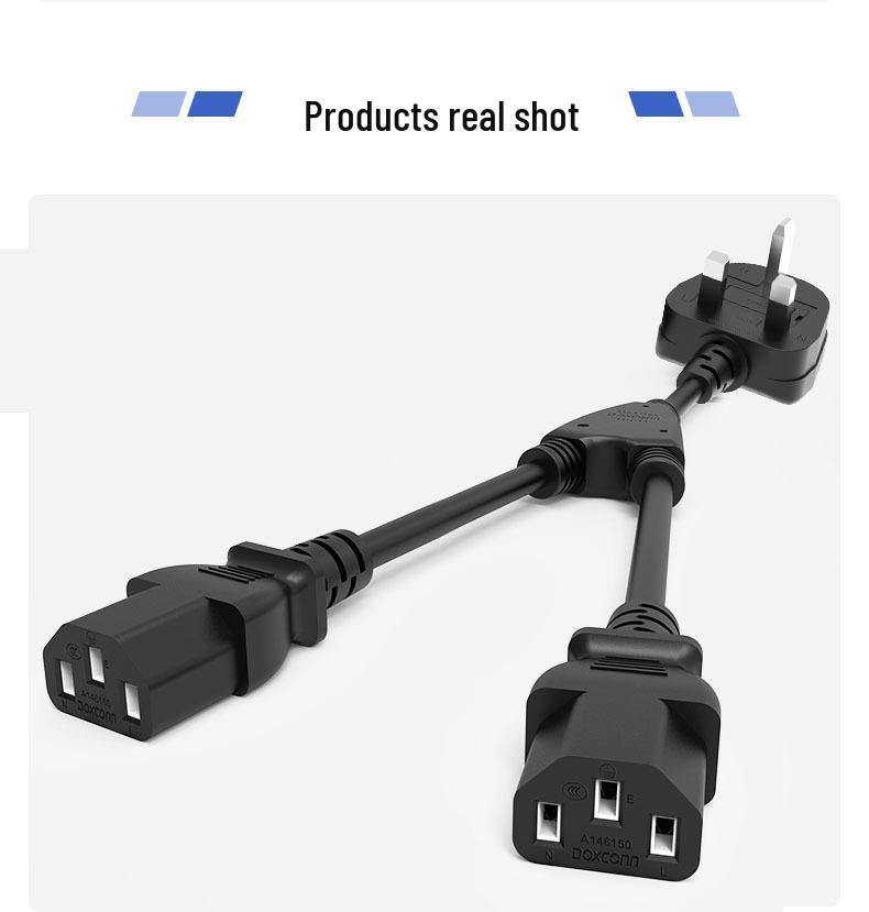 UK Standard Pure Copper Y-Type Power Cord: One-to-Two Computer Plug with Three-Pin Plug and Figure-Eight Tail
