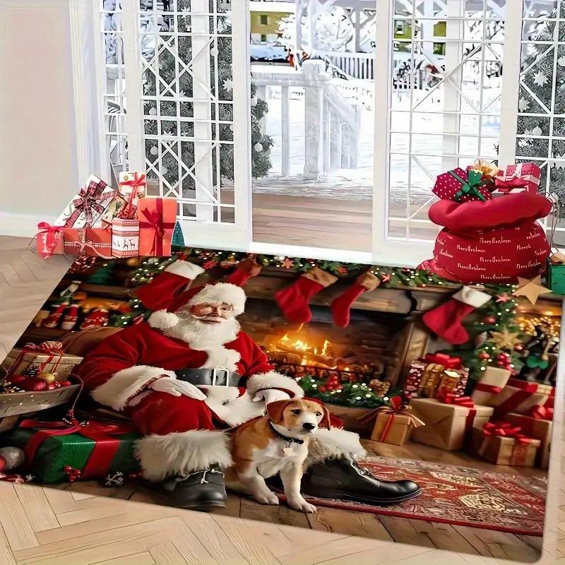 Christmas Doormat Non‑Slip Front Door Rug Washable Indoor Outdoor Xmas Reindeer Bauble Bell Winter Holiday Mat