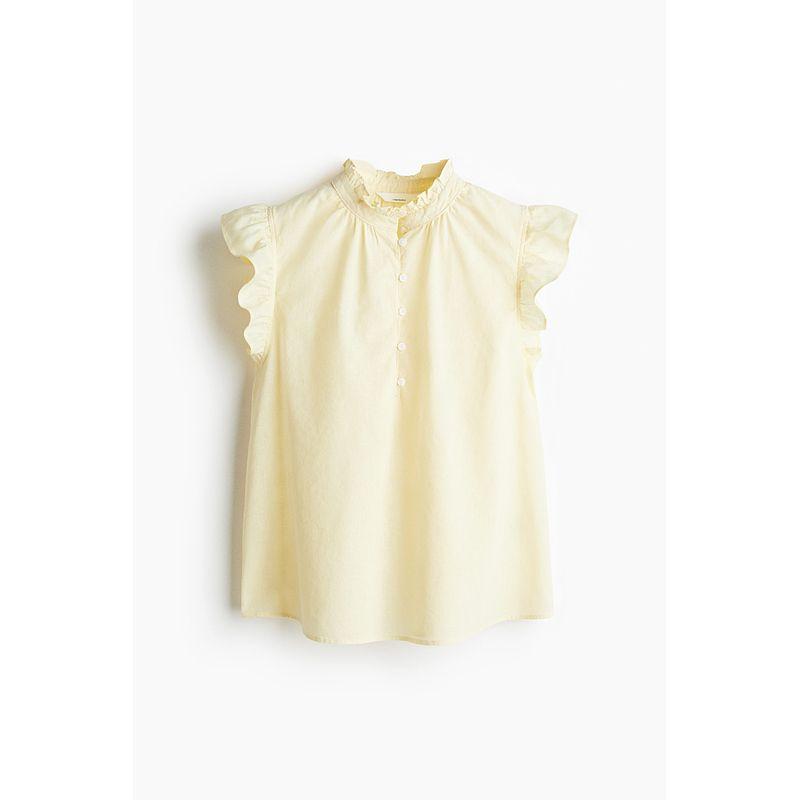 

HM Women clothes Shirts 2025 Summer New Linen Blend Loose Fashion Short sleeve Shirt Top 1257235 Light yellow 150/76(XXS)
