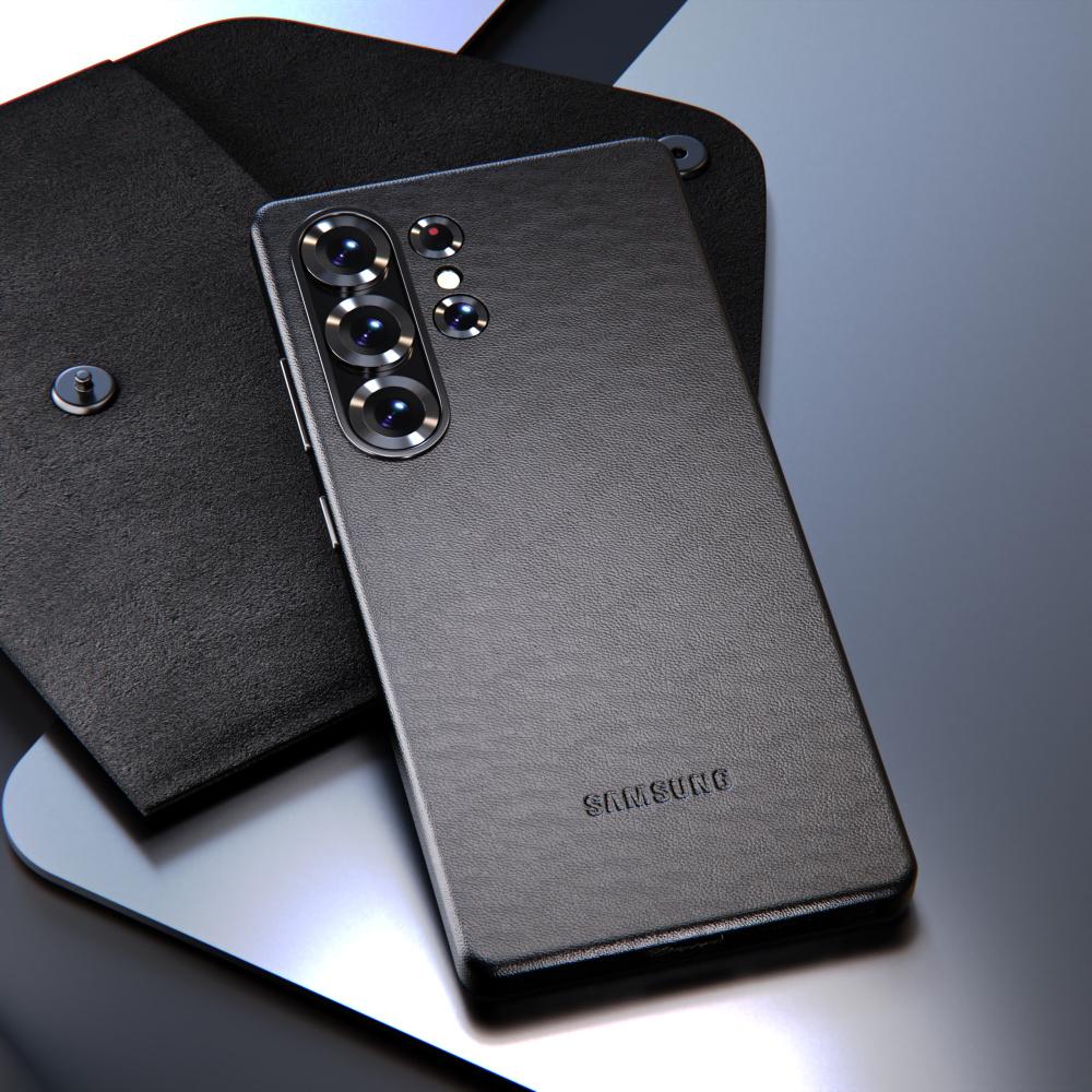 

Samsung Galaxy S25 Ultra Plus кожаный чехол противоударный чехол с текстурой овчины защитная задняя крышка для S25Ultra S25Plus S25 For S25 чёрный