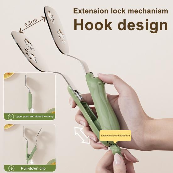 2Pcs 2-in-1 Stainless Steel Fish Spatula Tongs Non-Slip Double Layer Flipper Tongs for Steak Pancakes Heat-Resistant Kitchen Cooking Tool