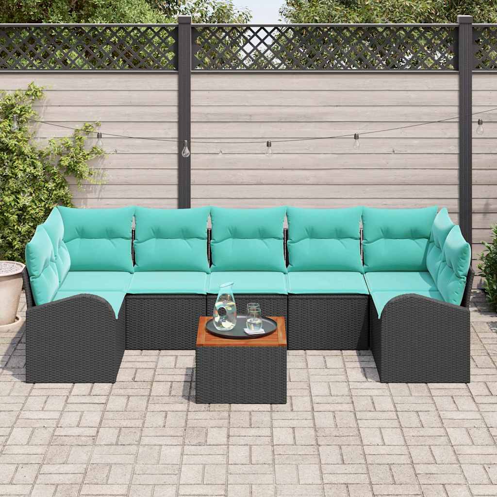 Garden Sofa Set 8 Pieces Black and Turquoise Poly Rattan