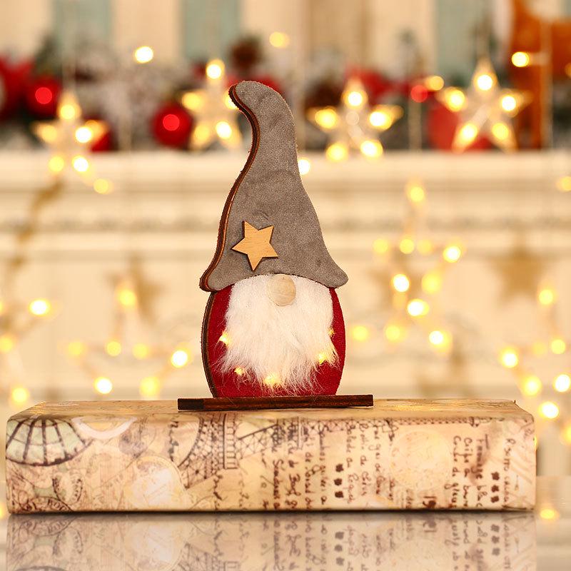 New LED Luminous Christmas Faceless Old Man Decorations - Wooden Ornaments for Hotel Window Display.