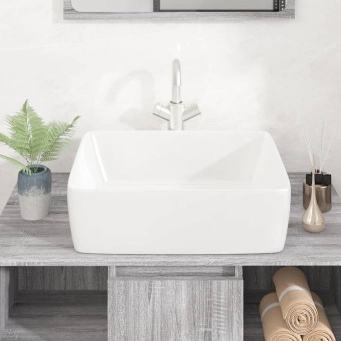VidaXL Lavabo, Vasque à Poser, Lave-Mains avec Trou de Vidange, Évier de Comptoir Salle de Bain Toilette Salle d'Eau Blanc 153338