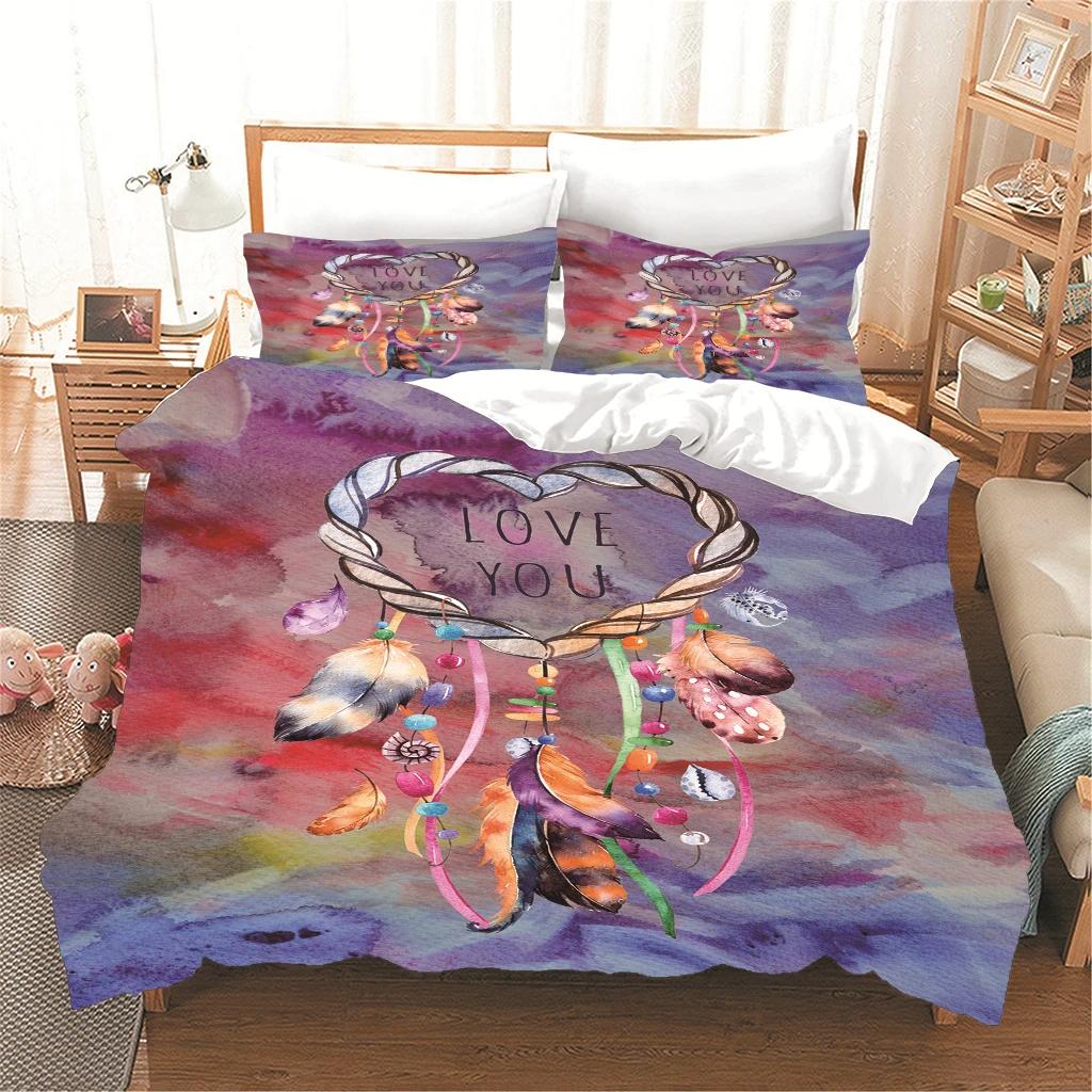 Dreamcatcher Pattern Duvet Couple Bedding Set 2 Pillowcase 1 Quilt Set HD Woman and Child Full Queen King Size Bed Quilt Cover