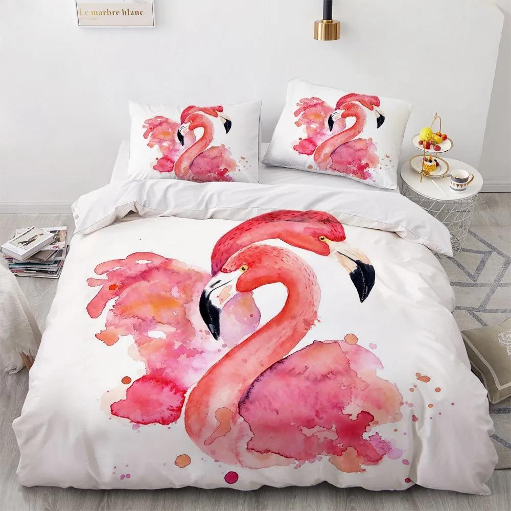 Cartoon Flamingo King Queen Duvet Cover Pink Animal Bedding Set for Boys Teens Adult Wildlife Soft 2/3pcs Quilt Cover Pillowcase