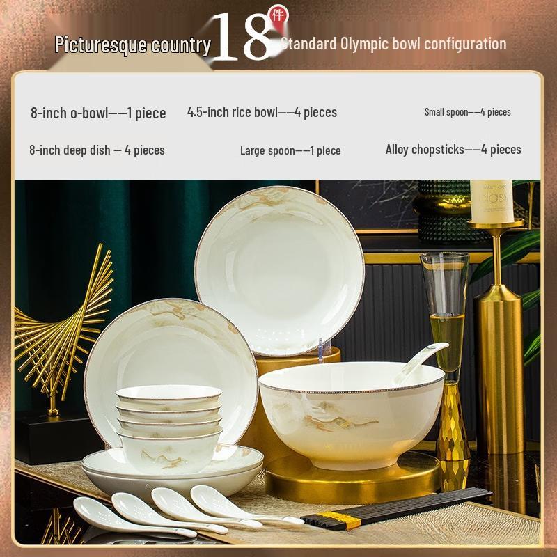 Jiangshan Ruhua Hand-Painted Bone China Dinnerware Set