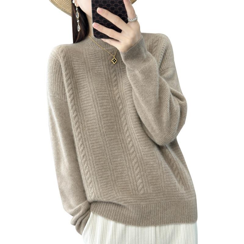 Semi-turtleneck twist sweater women's autumn and winter new solid color inner fashion bottoming shirt loose thickened pullover knitted sweater