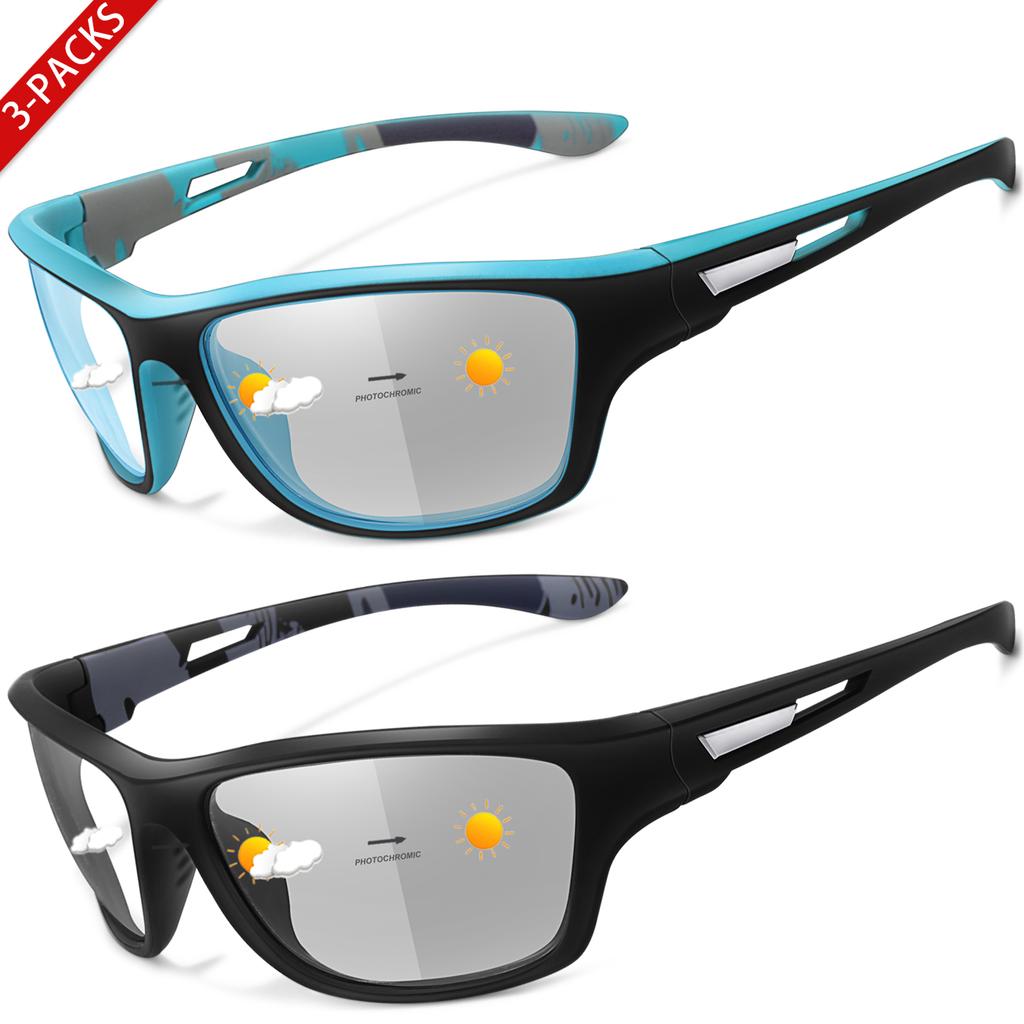 2-pairs Photochromic Sunglasses for Men and Women Fashion Oval Lens Glasses for Fishing Driving Cycling and Running