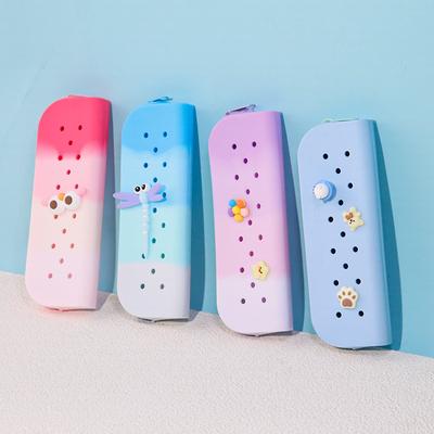 DIY Large Capacity Silicone Pen Storage Case Bag Box Can with Buckles Charms for Student Stationery Organizer School Supplies