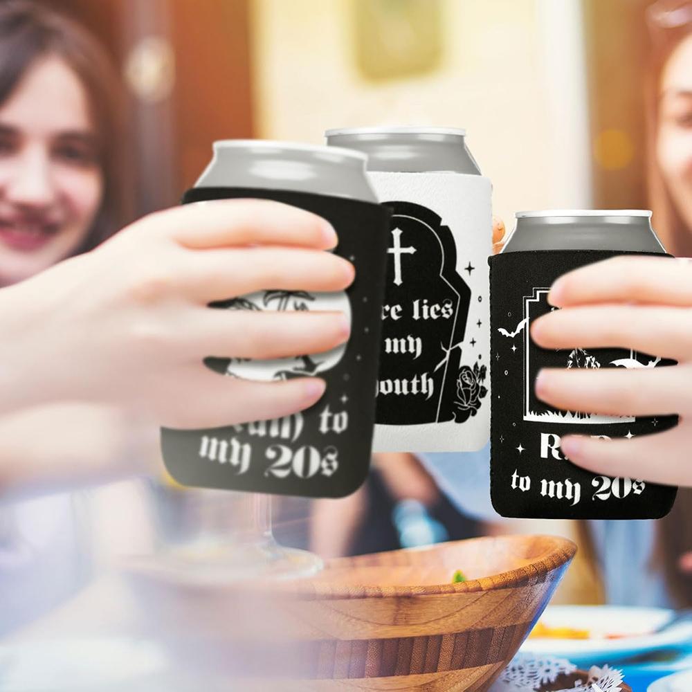 2Pcs Death To My 20s Can Coolers Spooky Scary Skull Halloween Party Gothic for Youth Bachelorette Decorations Bride To Be Gifts