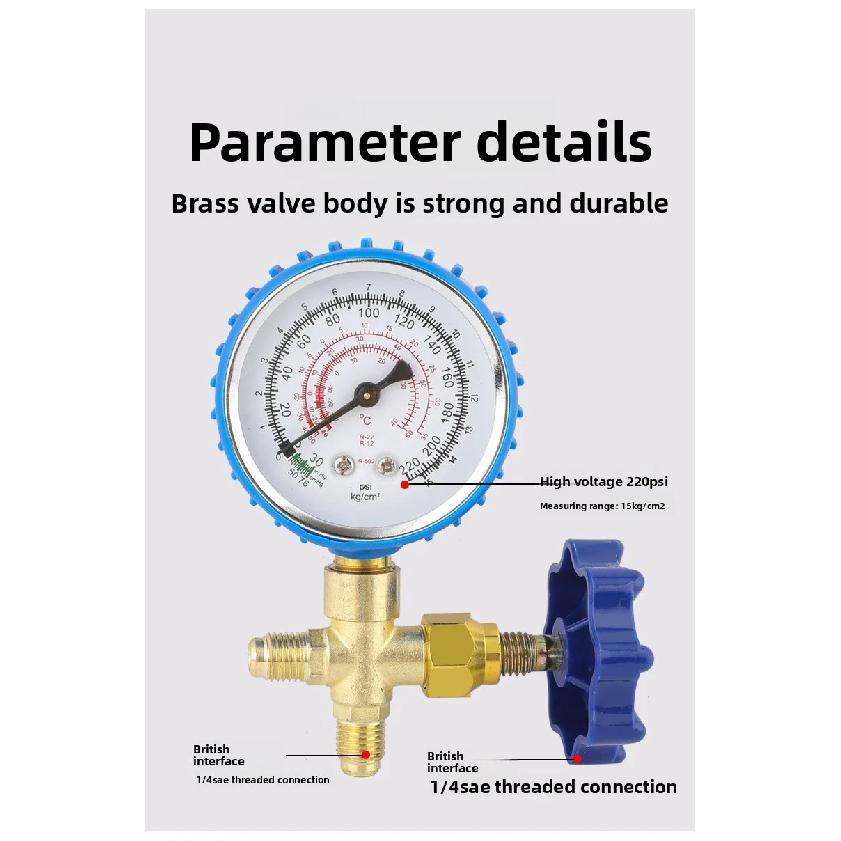 CT-466AL Air Conditioner Refrigerant Pressure Gauge Service Kit for R12/R22/R134a/R502 with Adapter Hose with Adapter