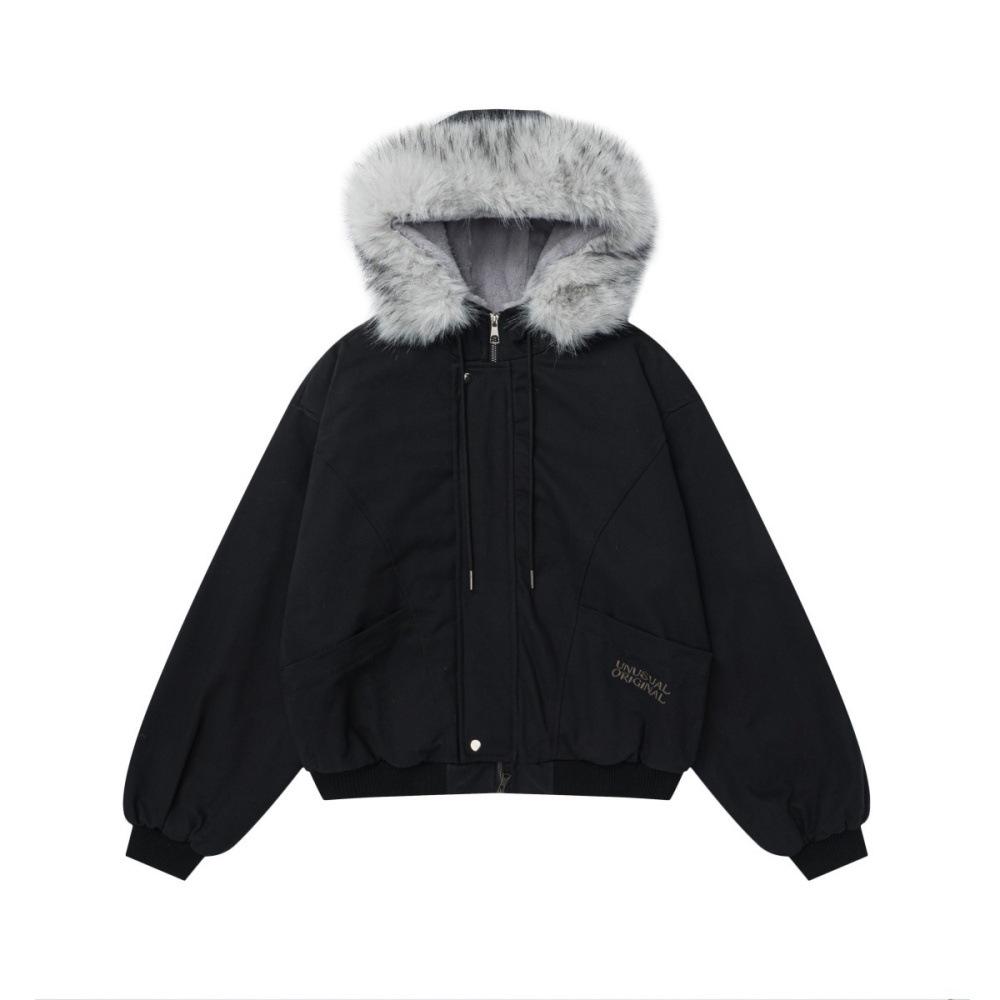 

Men s Trendy American-Style Cotton Parka with Large Fur Hood, Versatile, Loose Fit, Plus Velvet for Winter Warmth XL чорний