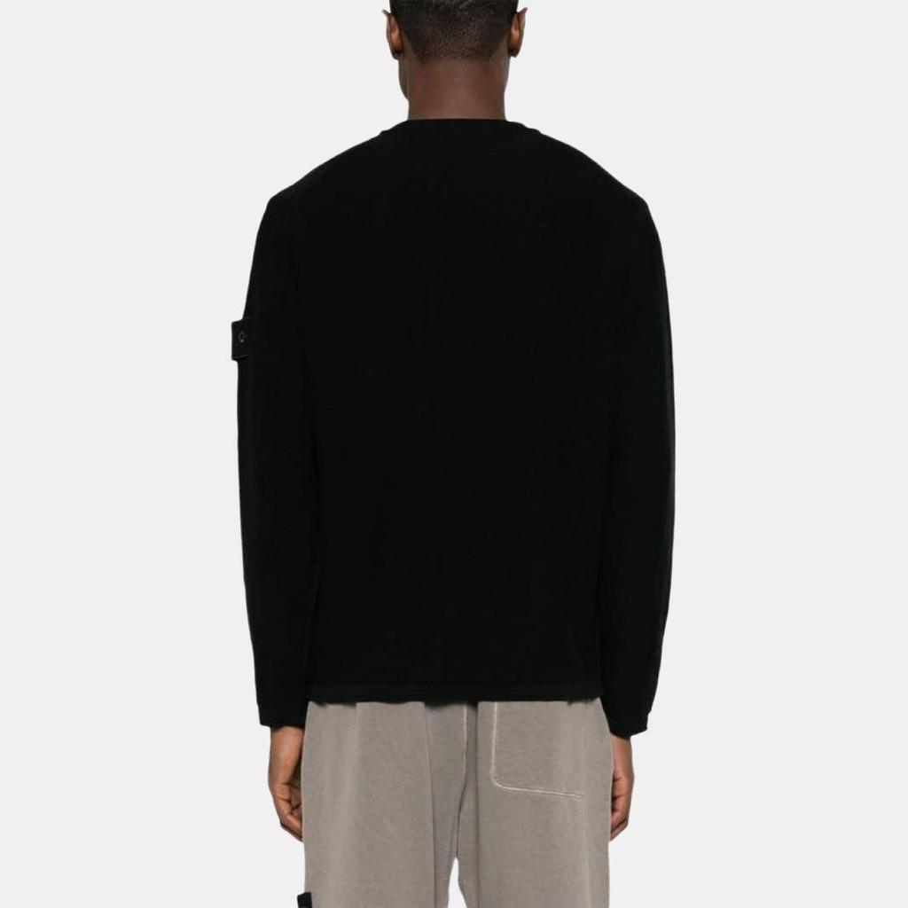 STONE ISLAND Solid Color Logo Crew Neck Long Sleeve Sweater Men Sweater Black 8015539FA-V0029