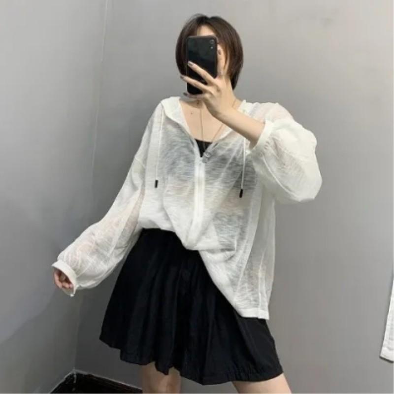 Women's Spring and Summer Medium-length Hooded Air Conditioning Shirt Long-sleeved Thin Sun Protection Jacket
