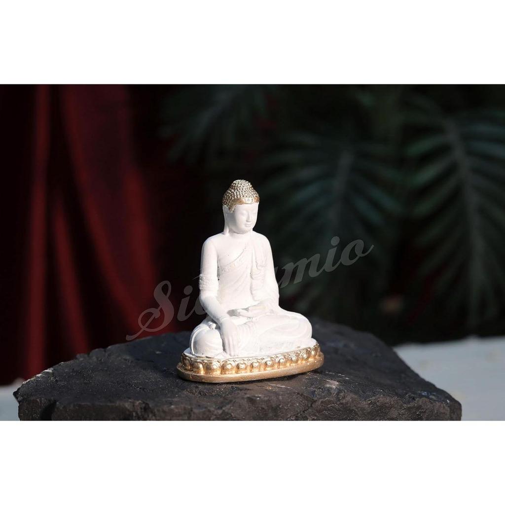 White Gautam Buddha Murti - Perfect Car Dashboard God Idol and Small Buddha Statue for Home Decor Gift Items,