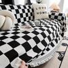 Retro Checkerboard Couch Towel Blanket Universal for All Seasons Tassel Two Side Sofa Towel Outdoor Camp Beach Towels Sofa Chair
