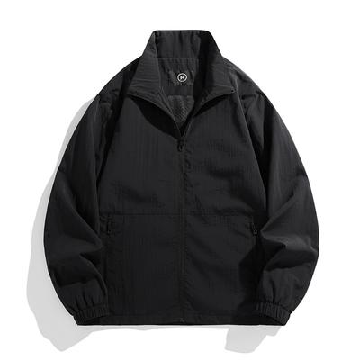 Dm Large Size Workwear Jacket Men's Solid Color Functional Windproof Stand Up Collar Zipper Outdoor Hiking Jacket