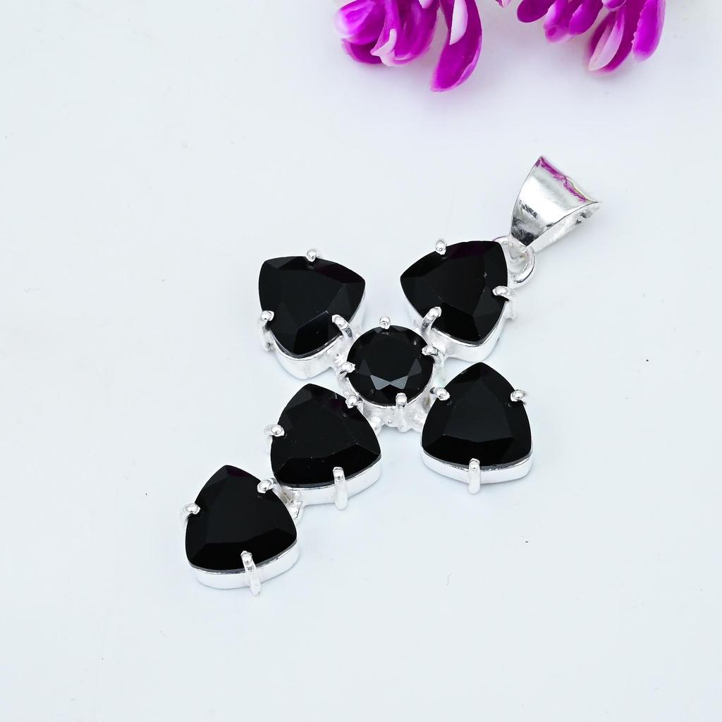 Czarny Spinel Wisiorek, 925 Solidny Srebrny Wisiorek Ręcznie Robiona Biżuteria z Kamieniami Szlachetnymi, Prezenty Dla Żony Zupełnie Nowy Wisiorek