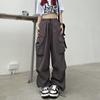 Design sense high street overalls women's new loose straight wide leg big pocket casual retro leggings tide