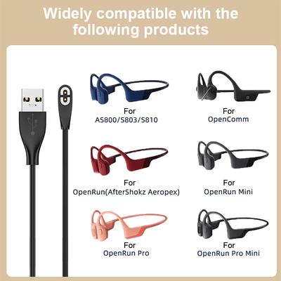 Cabo de Carregamento Rápido USB/Tipo-C para Fone de Ouvido Shokz As800/S803/S810/Openrun Fone de Ouvido de Condução Óssea Adaptador de Carregador