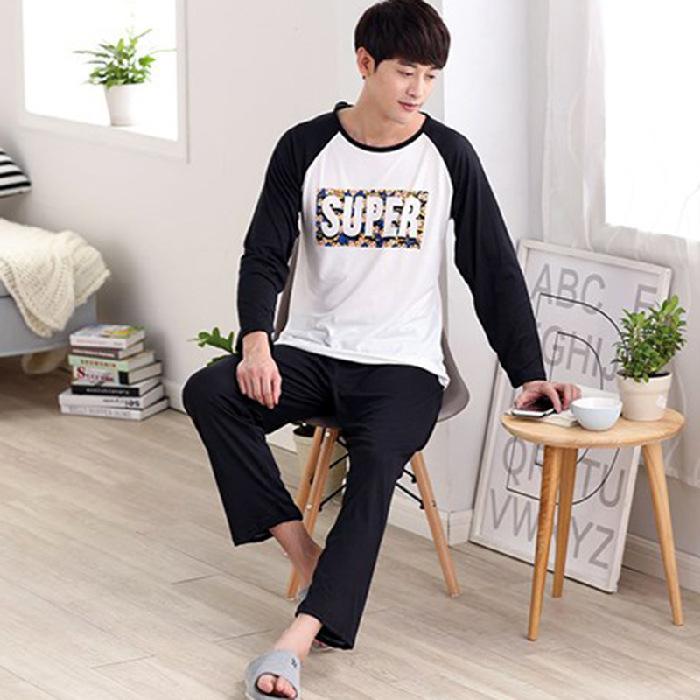 Spring and Autumn Long-Sleeved Long Pants Men's Pajamas Homewear Loose Casual Striped Nightwear Large Size Sleepwear Loungewear
