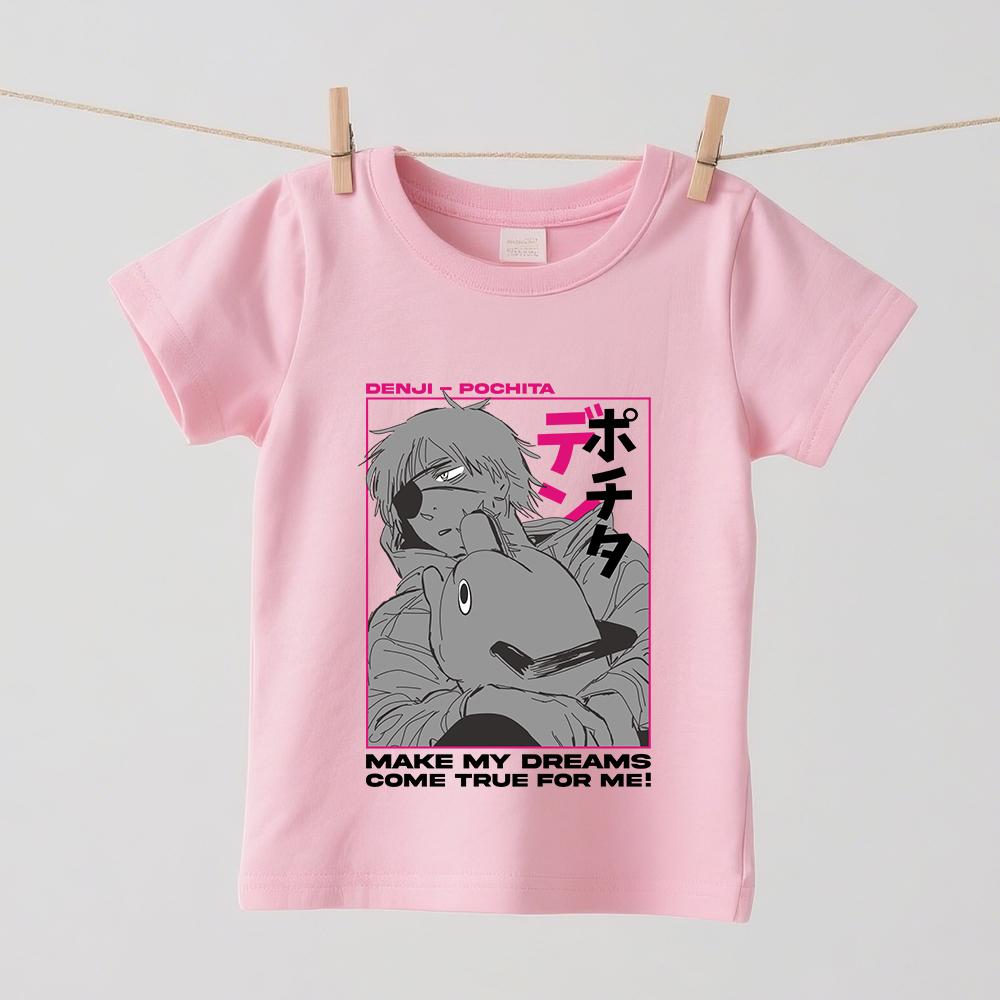 Chainsaw Man Denji x Pochita Anime Graphic Print Kids Cotton T Shirt Boys Girls Short Sleeve Summer Casual Top