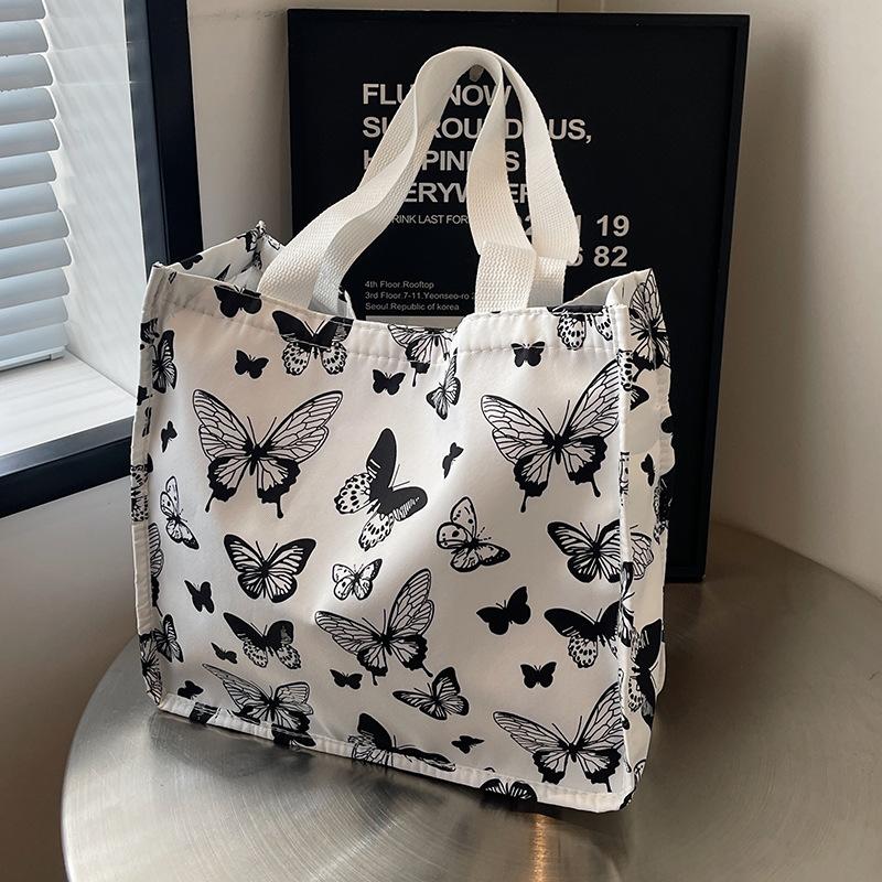 Large Capacity Floral Butterfly Portable Canvas Bag Oxford Cloth Casual Women'S Bag Niche Shoulder Handbag