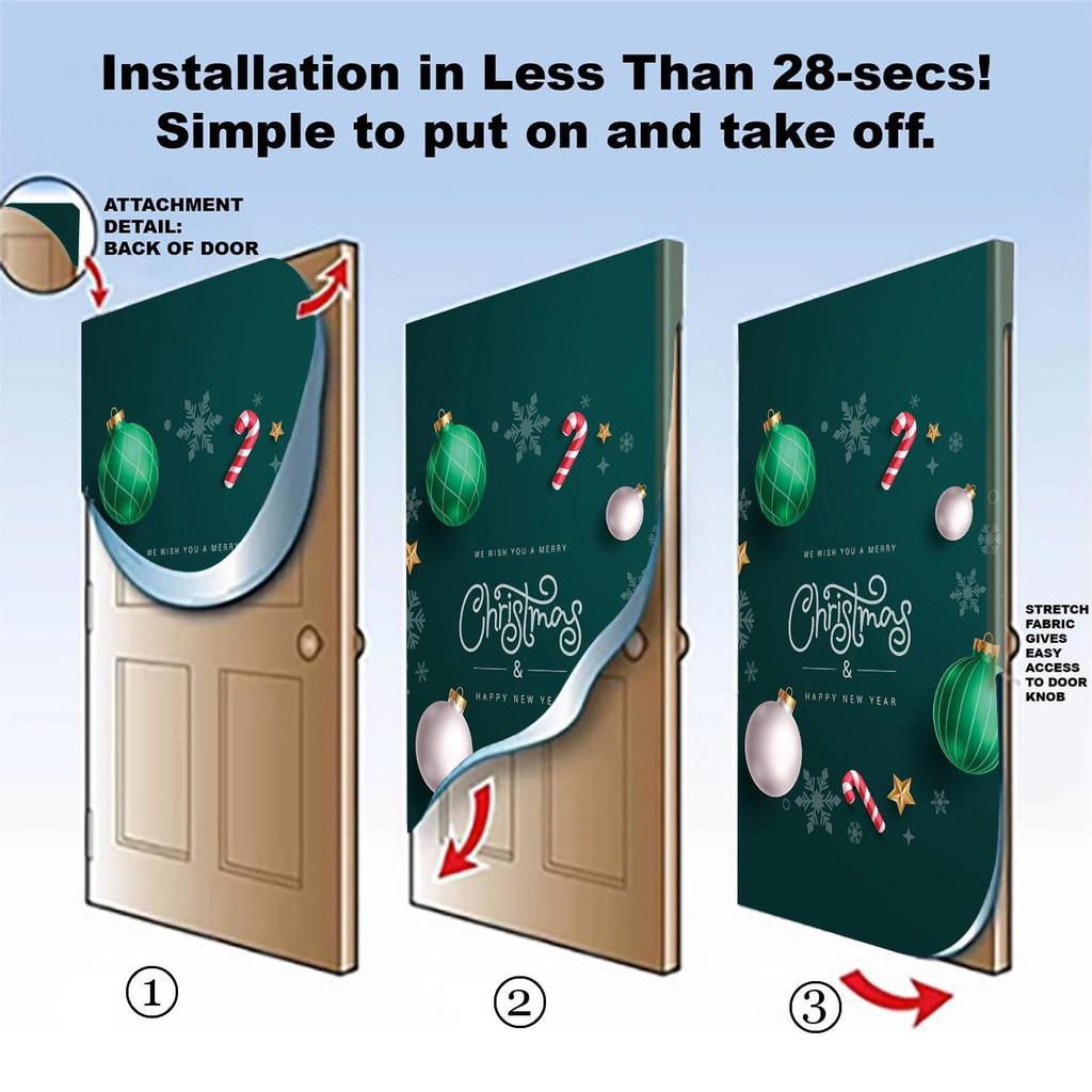 Four-Sided Stretch Christmas Door Cover - Easy Install with Festive Pattern
