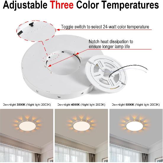 Flush Mount Led Ceiling Light Fixture 3000K/4000K/5000K Selectable,Modern Ceiling Lights for Bedroom Children's Kids Dining Room Kitchen Round White