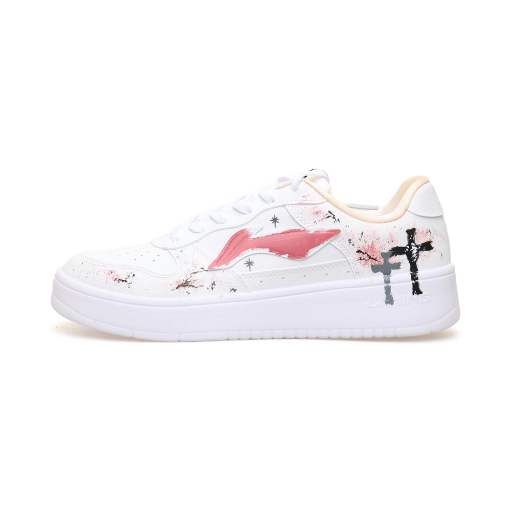 Li Ning Slip Resistant Cushioning Breathable Low top Skateboard Shoes Unisex White Pink AGCS419-1(Team303-)