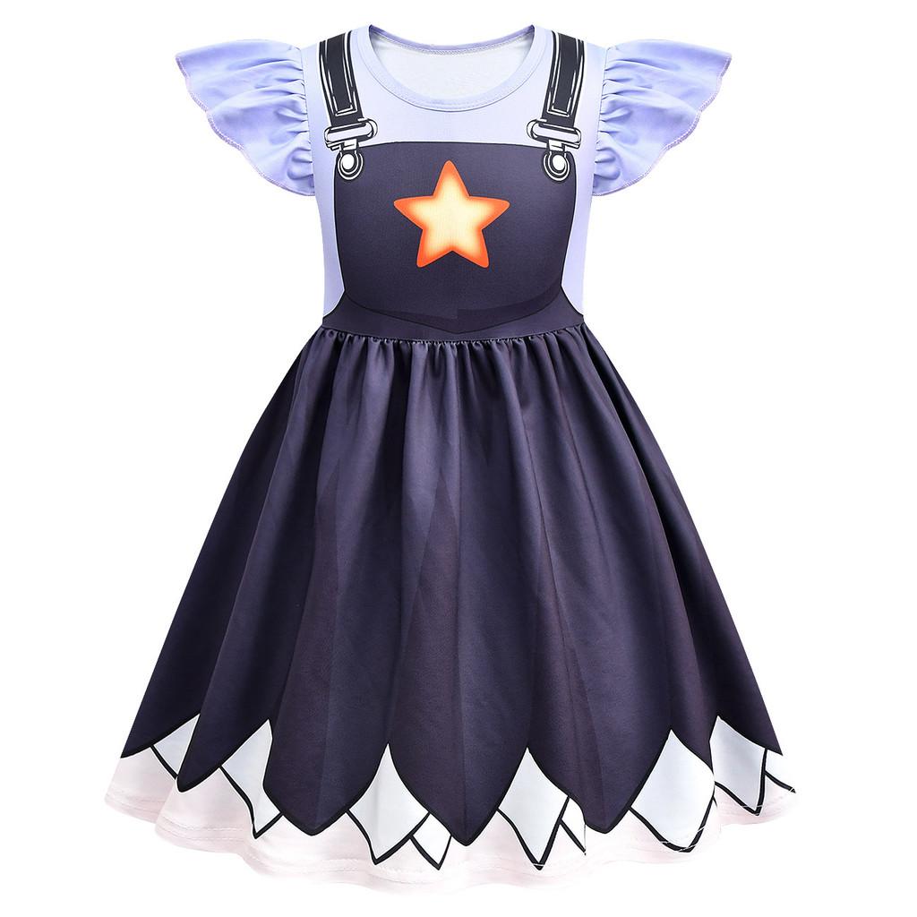 83017 Kids Girls Lily Lovebraids Print Ruffle Short Sleeves Pleat Dress 100cm