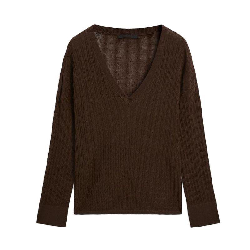 MD New Fall Women's Clothing Casual Laid-Back Style Soft Glutinous V Neck Twisted Flower Sweater Long Sleeve Knitwear 5684579