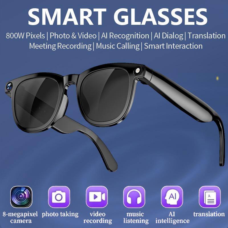 Multifunctional Smart Glasses 4K HD Object Recognition Photo Video Anti-shake 800w Camera Al Conversation Translation Smart Sunglasses IP67 Waterproof