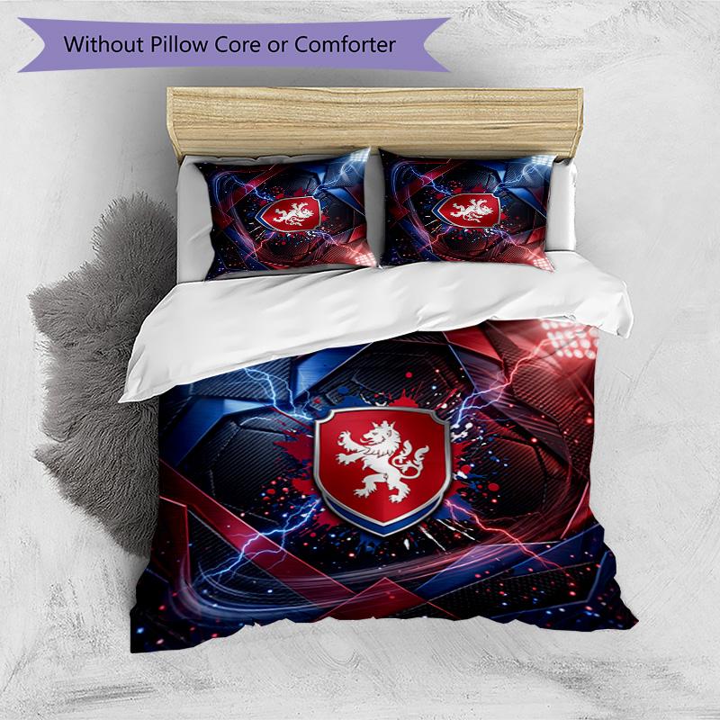Czech Republi Football Printed Bedding 3 Piece Set Cozy Breathable Bed Cover Set as Housewarming Holiday Gift