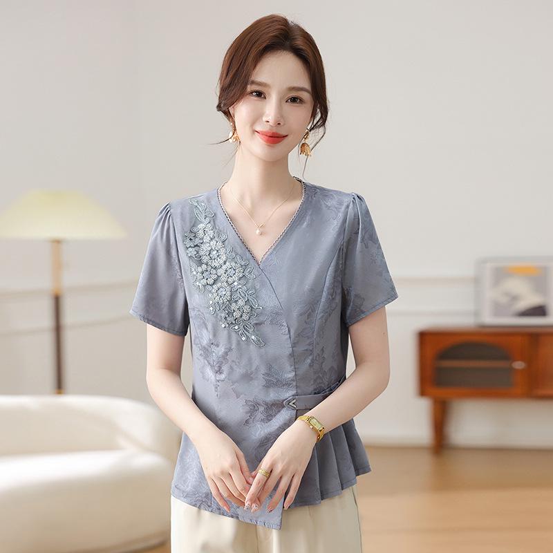 2026 Elegant New Style Chinese Jacquard Embroidered Short-Sleeve Summer Top