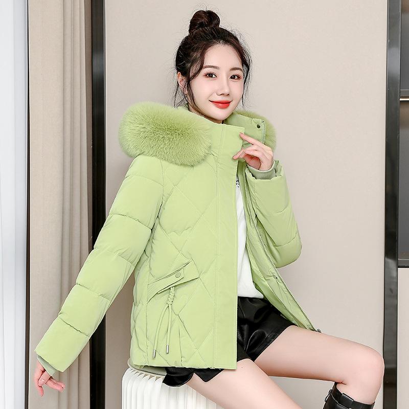 

Женская ветрозащитная легкая пушистая куртка с капюшоном и меховым воротником, теплая, от холода, свободного кроя, короткая, повседневная, спортивная, из высококачественной ткани, хлопковая куртка, пальто L зелёный