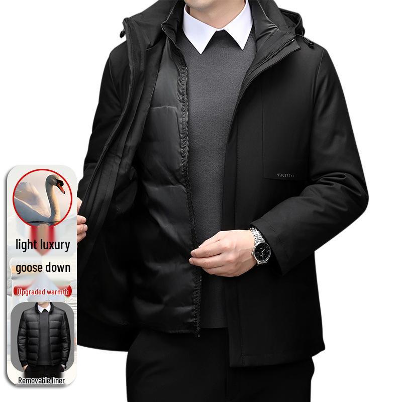 Brand High-End Men's Goose Down Jacket: Thickened, Warm, Hooded, 5-in-1 Casual Coat for Middle-Aged Dads