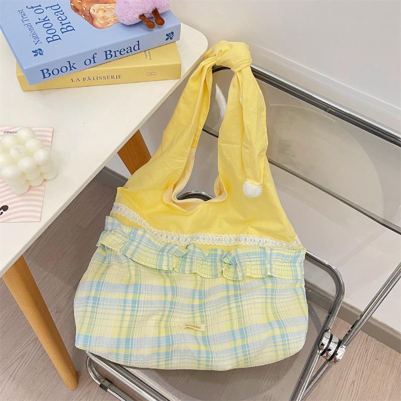 

2 летние новые сумки простые и модные плиссированные клетчатые кружевные вставки на одно плечо для работы и поездок