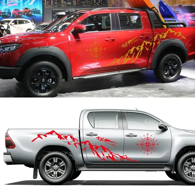 Pickup Side Stickers Graphics 4X4 Mountain Vinyl Decals For Ford F-150 Toyota Hilux Dodge RAM 1500 Isuzu Dmax GMC Sierra Canyon