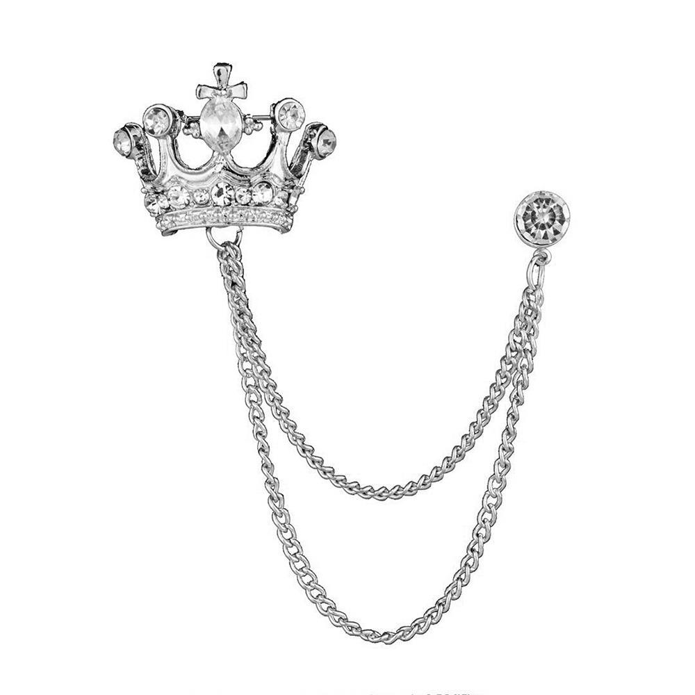 

1Pcs Crown Chain Brooch Temperament Collar Jewelry For Women Dress Mens Shirt Suit Set silver