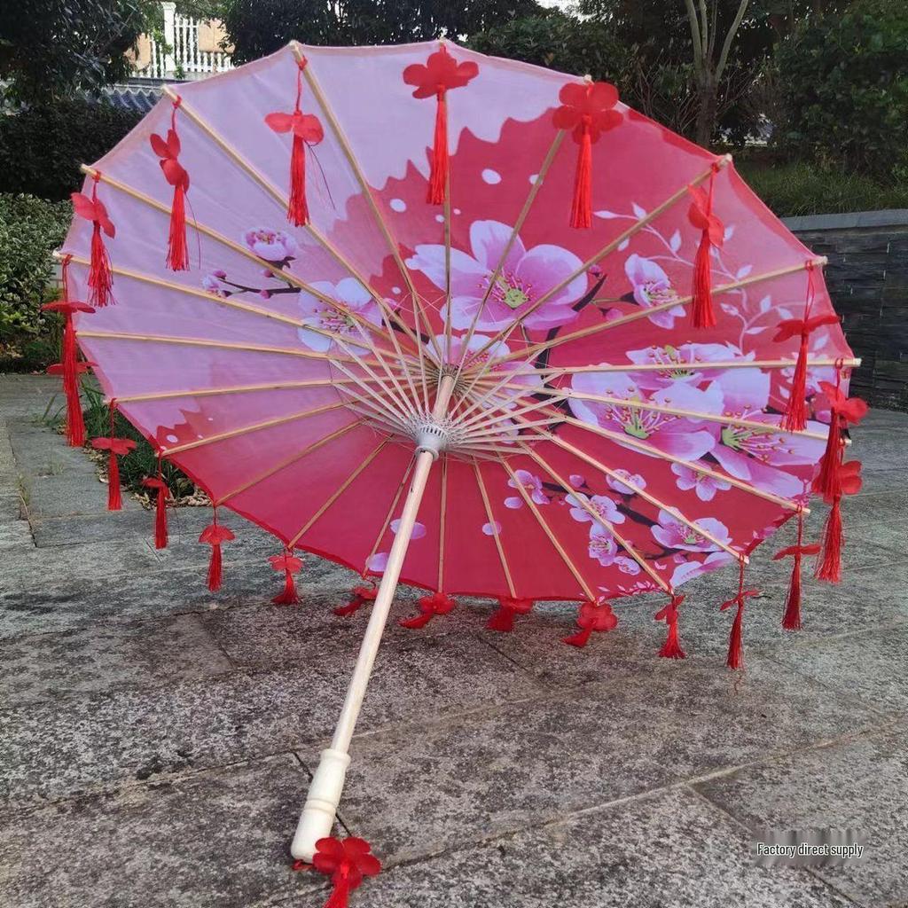 Ancient Style Oil Paper Umbrella with Petal Tassel for Children's Hanfu Dance