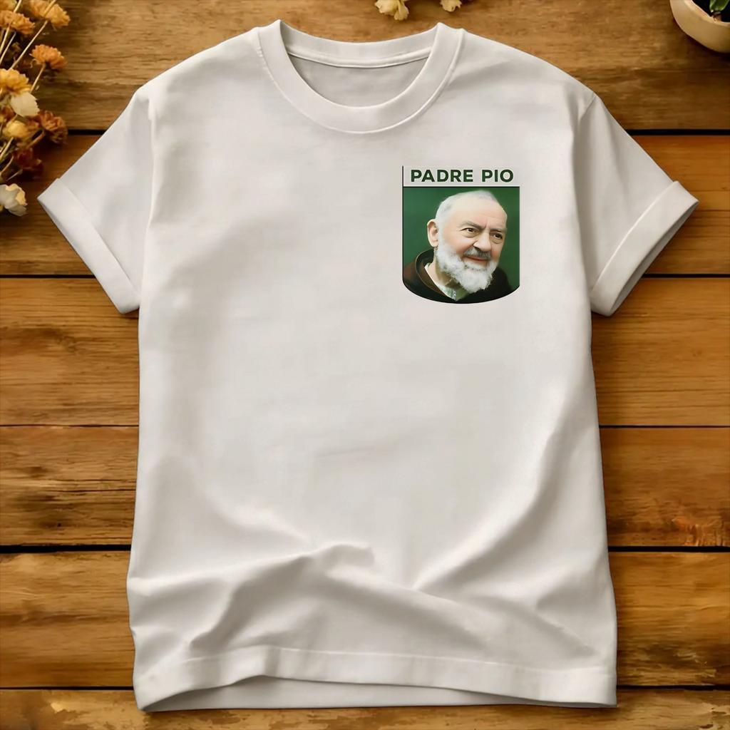 Padre Pio Transparent Background T Shirt Summer Cotton T Shirts For Couple Custom Logo Tee Shirt Short Sleeve Y2k Funny Tops