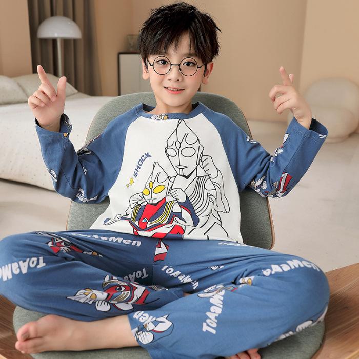 Boys' Cartoon Long-Sleeve Pajamas - Spring/Fall, Lightweight Summer Home Wear, Sizes for Toddlers to Big Kids