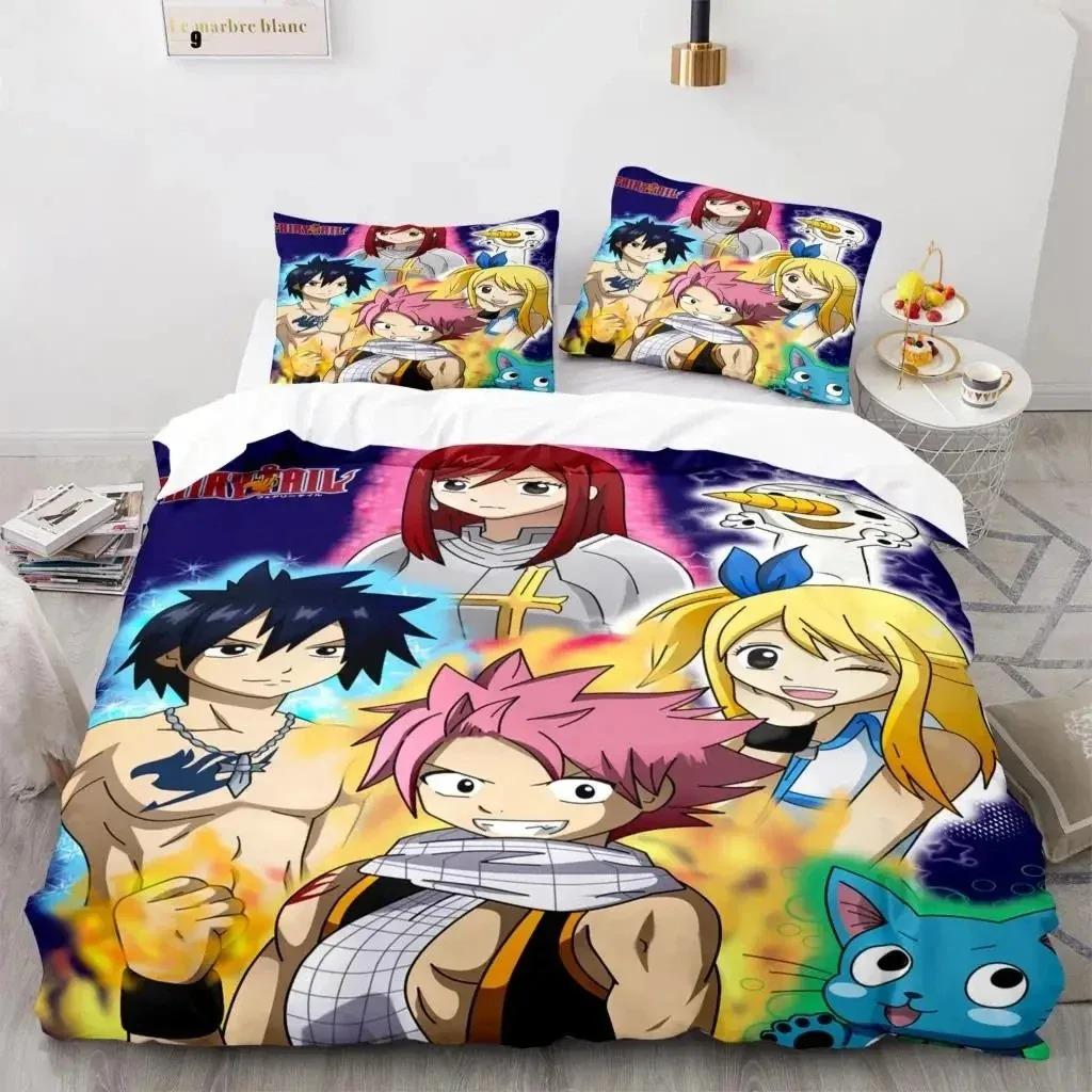 3D Print Fairy Tail Anime Natsu Bedding Set Duvet Cover Bed Set Quilt Cover Pillowcase Comforter king Queen Size Boys Adult