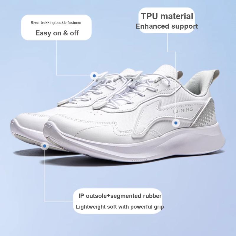 Li Ning Kids Ling Yue 5 Synthetic Leather Comfortable Breathable Shock Absorbing Durable Low Top Casual Shoes Kids Casual Shoes White YKCU116-11