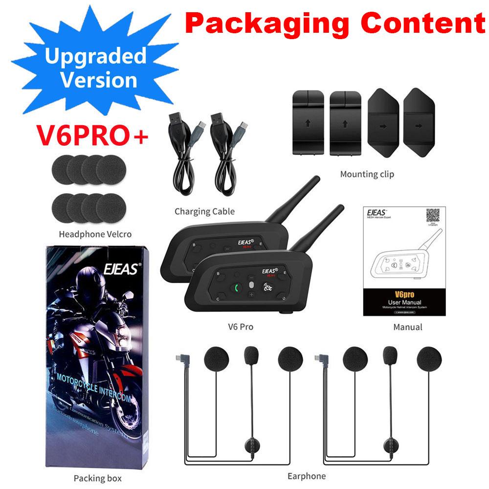 EJEAS V6 PRO+ Motorcycle Helmet Intercom Bluetooth Headset Support EUC CVC Noise Reduction Waterproof IP67 Standby Time 260H