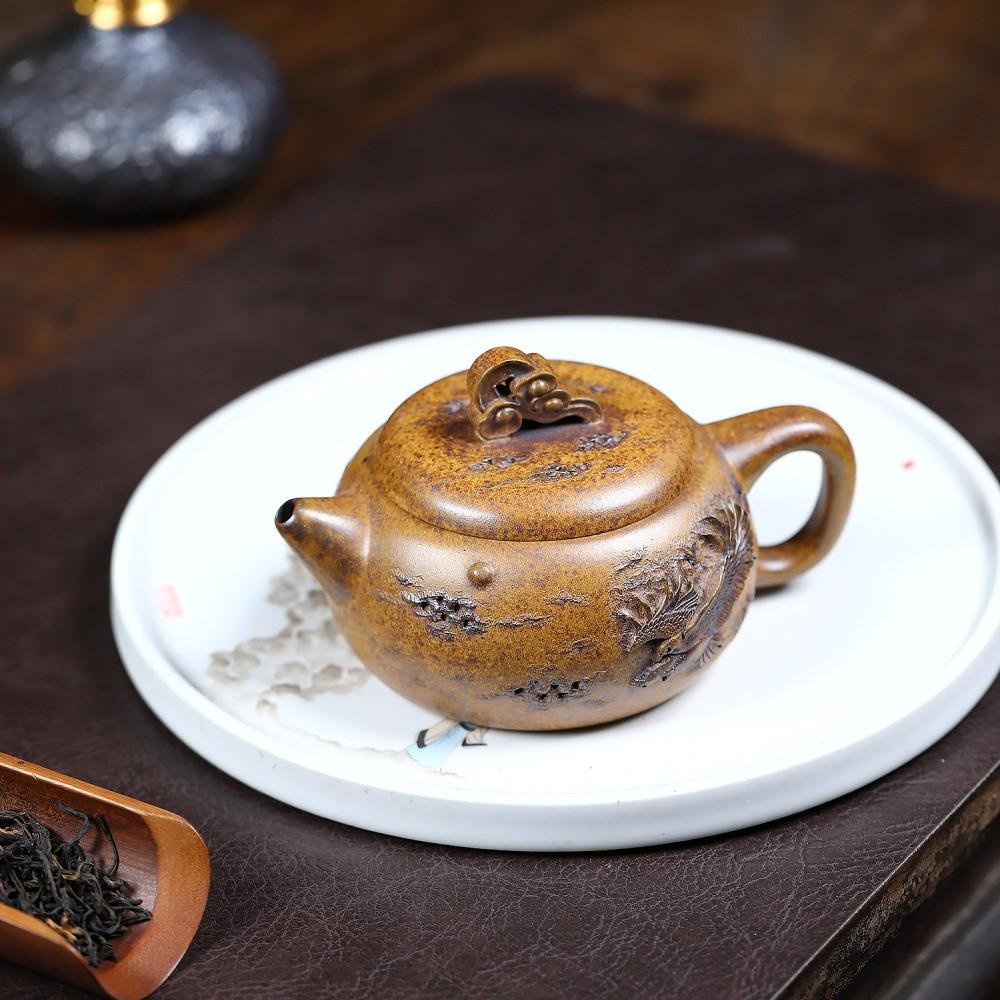 Handmade Yixing Dragon Bone Gold Sand Kung Fu Tea Set by Renowned Artist