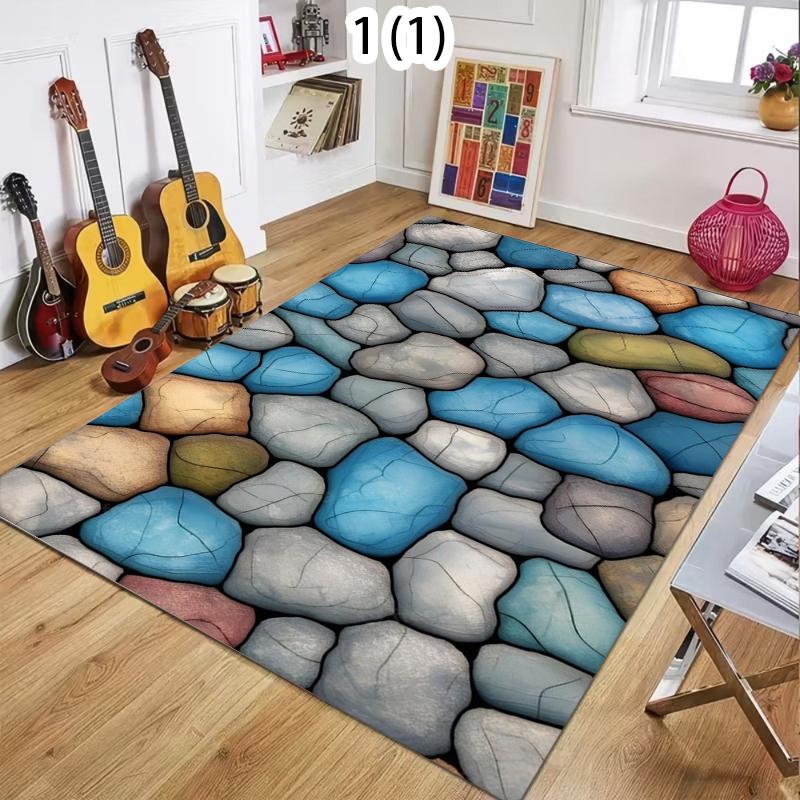 

2D Pebble Stone Soft Rug Washable Indoor Floor Mat for Rustic Nature Inspired Bathroom Kitchen Living Room Bedroom Home Decor 40X60CM